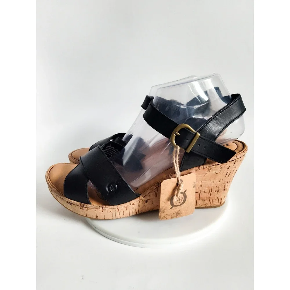 New Born Wedge Sandals 11‎ Leather Cork Ankle Strap Comfort Boho Preppy Travel